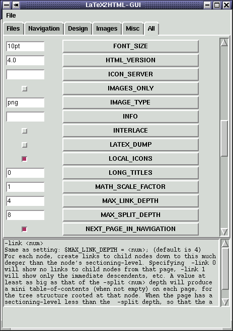 LaTeX2HTML-gui main window